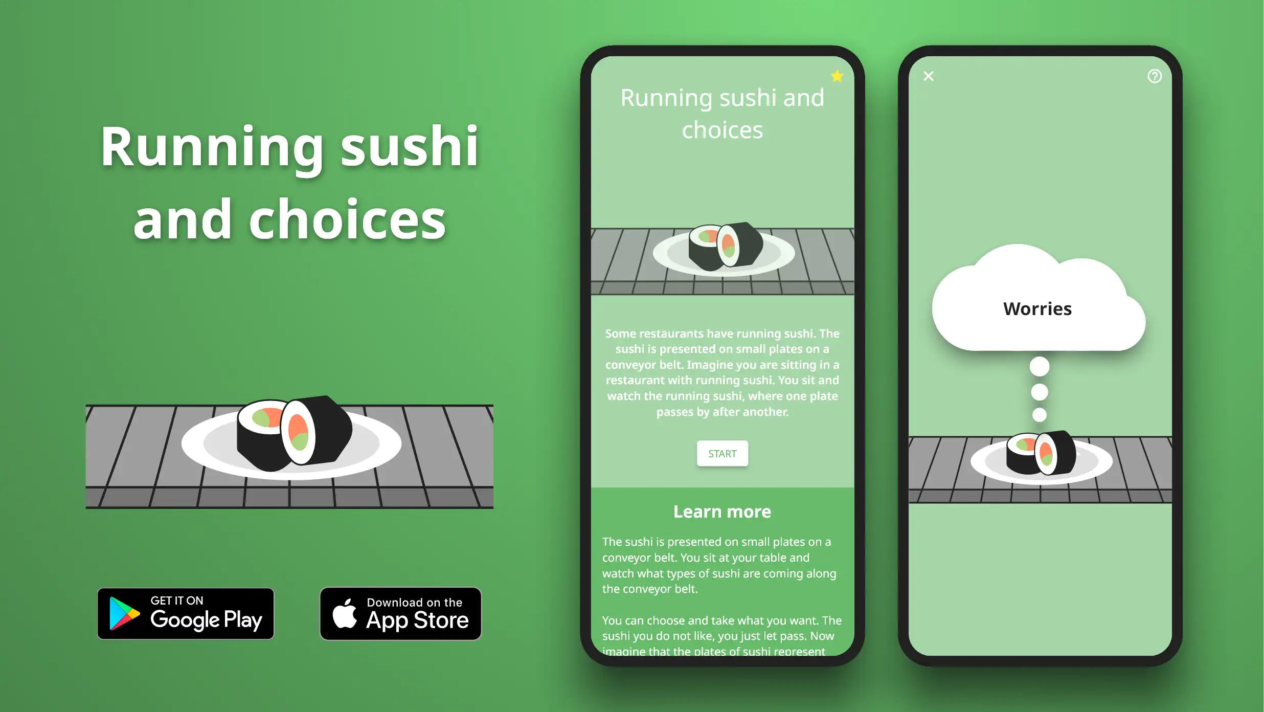 Running sushi and choices exercise in the Meta Learn app.