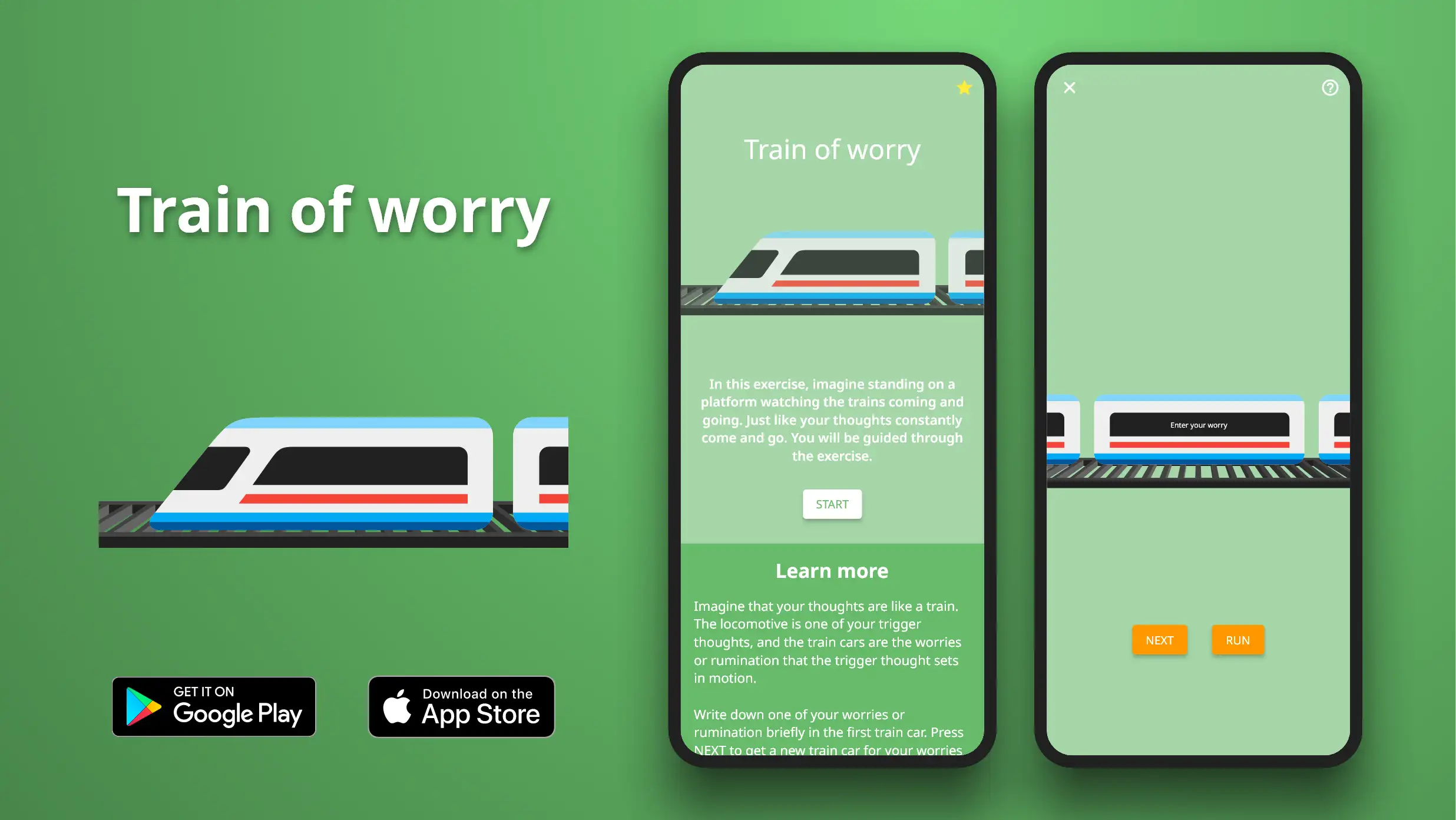 Train of worry exercise in the Meta Learn app.